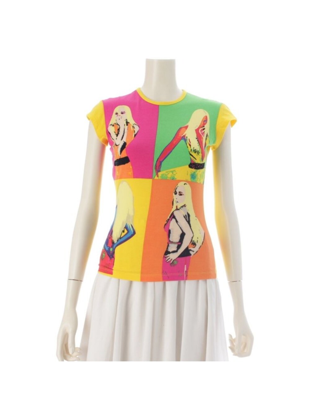 Versace Call Me Donatella Print French Sleeve Top Yellow 38